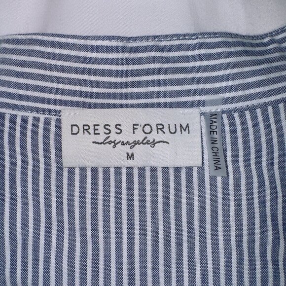 Dress Forum Blue White Striped Long Sleeve Button Up Tie Front Shirt size medium - Picture 3 of 7